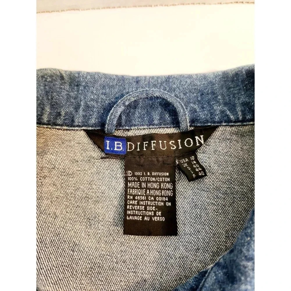 Vintage I.B. Diffusion Denim Jean Jacket Silver & Turquoise Studs Size 1… - Picture 12 of 14